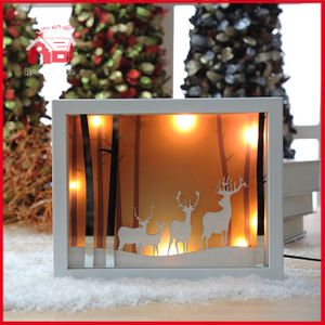 Forest Deer Scene Blown Glass Wall Decoration with Plastic Frame Shadow Box Frames Wholesale