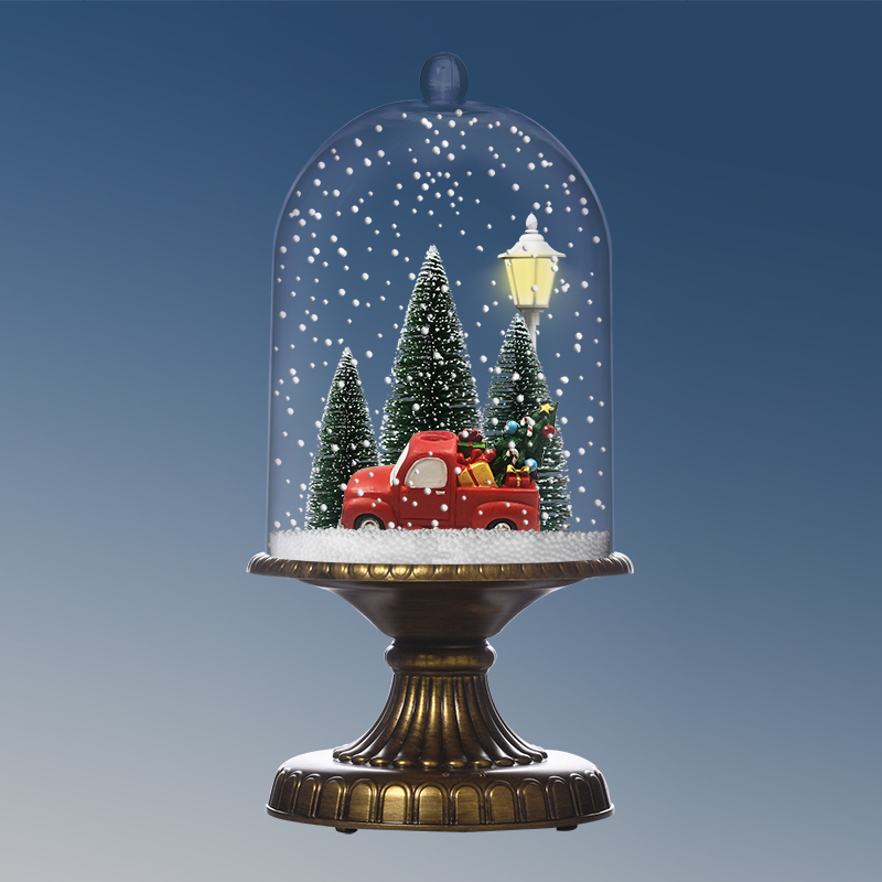 (G17X-W) 2019 Snowing Christmas White Hometable Cloche with Lighting and Music
