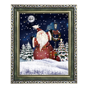 (WP046ST5-GJG) Snowing Wall Plaque with Santa Scene and Various Wooden Frames for New Year Decoration