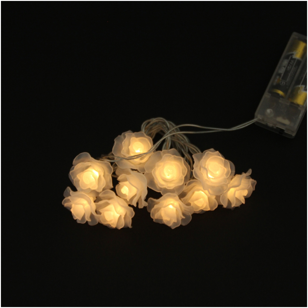 10 Simulation Pink Rose LED Battery Light String Flower Christmas Light