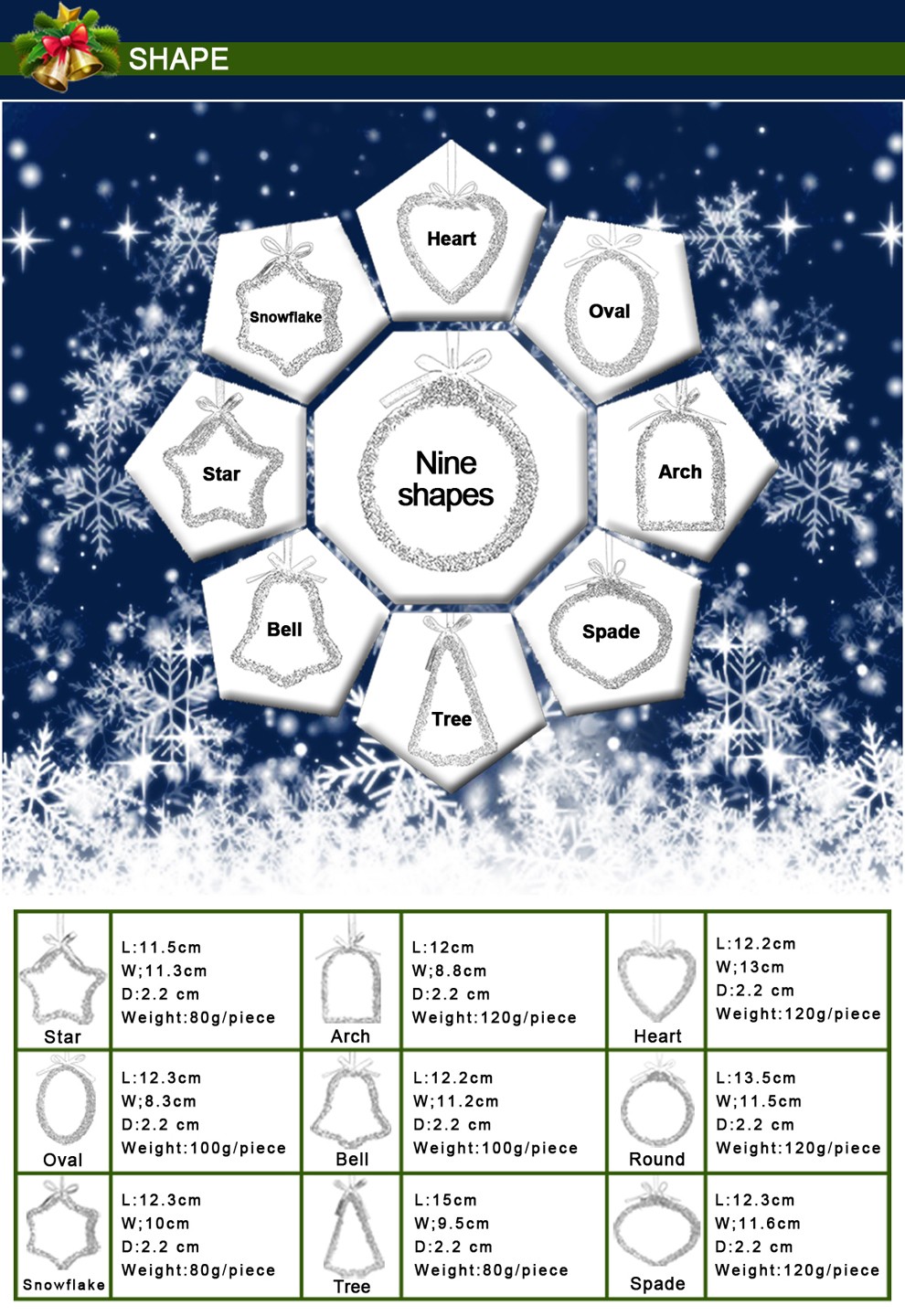 Customized Spade Shape Handmade LED Christmas Ornament