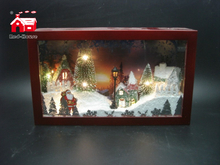 Christmas Decorative Rectangle Frame Music Box As Led Home Decoration with Atificial Snow And Mini Led Street Light Scene