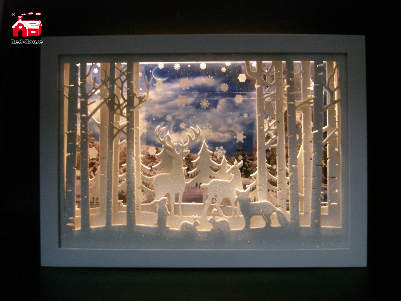 Christmas Decorative Horizontal Rectangle Frame Music Box As Led Home Decoration with Snow Flake Moving And Laser Cut Christmas Scene From Christmas Decoration Supplies