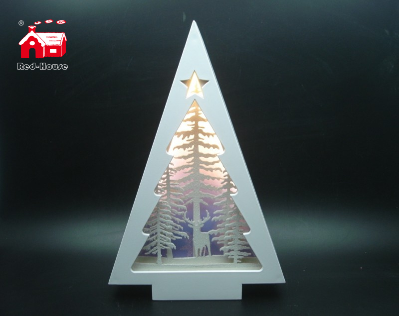 Christmas Decorative Pine Tree Frame Music Box As Led Home Decoration with Laser Cut Christmas Scene From Christmas Decoration Supplies