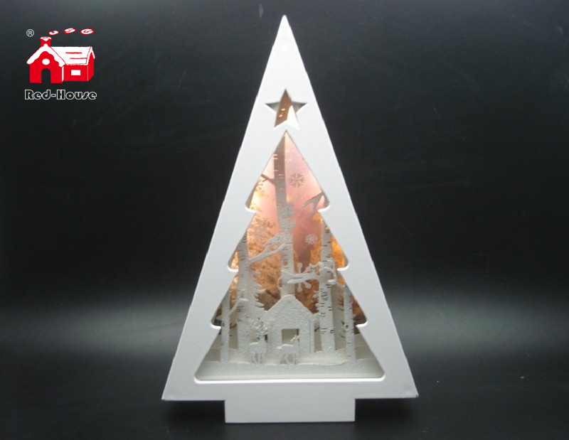 Christmas Decorative Pine Tree Frame Music Box As Led Home Decoration with Laser Cut Christmas Scene From Christmas Decoration Supplies