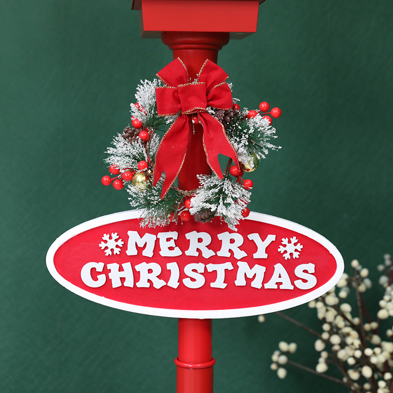 Red Snowing Musical Lighting Christmas Street Lamp with Santa Claus