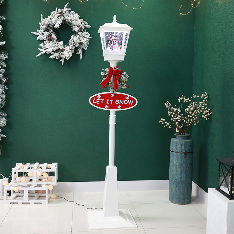 New Design Rotating Music Christmas Snowing Floor Lamp Post