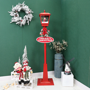 Red Snowing Musical Lighting Christmas Street Lamp with Santa Claus