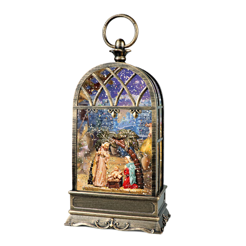 Lighted Christmas Snow Globe Lantern Musical Christmas Lantern Decoration Swirling Glitter for Gifts And Home Decor