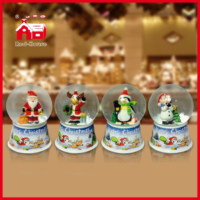Cute Snowman Mini 45mm Round Glass Water Ball Beauriful Printing Base with LED