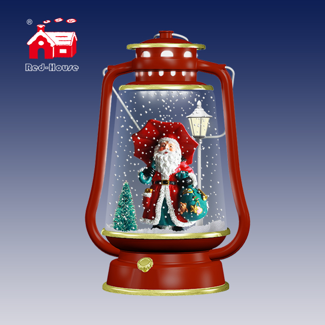 Lovely Santa Clause or Snowman inside the Snowing Decorative Barn Lantern with Led Lighting and Music