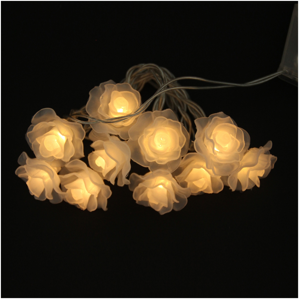 10 Simulation Pink Rose LED Battery Light String Flower Christmas Light ...