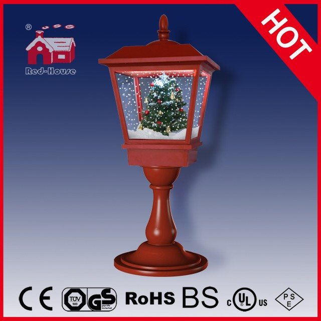 (LT27064S-R) Red Snowing Musical Lighted Christmas Tabletop Lamp